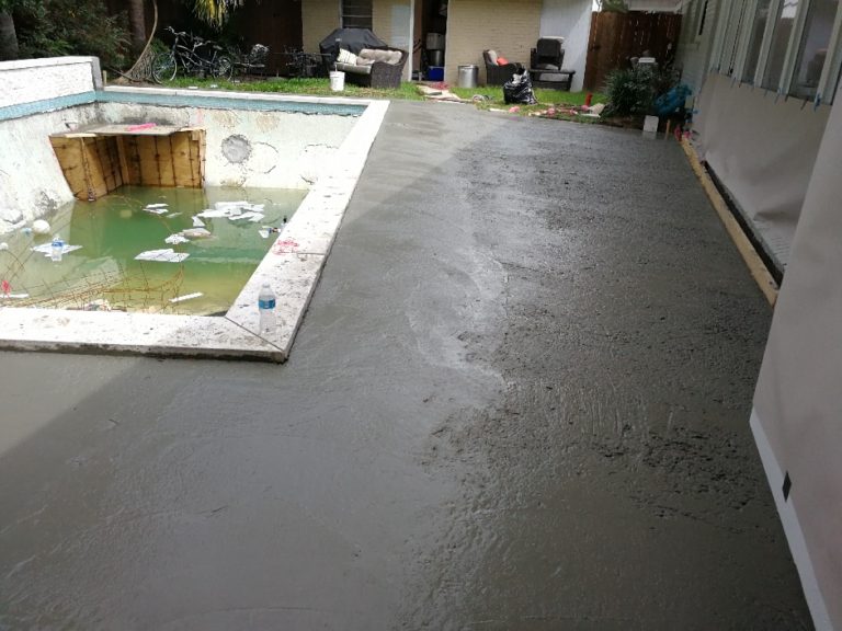 poured concrete around pool